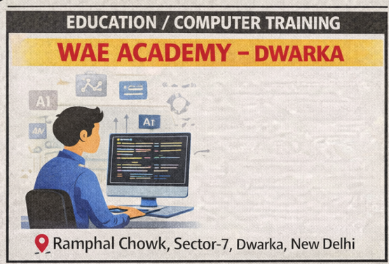 Wae Academy, Learn Data Science, Artificial Intelligence, Python, Data Analytics & Advanced Java from industry experts. Hands-on practical training with real-world projects. Location: Ramphal Chowk, Sector-7, Dwarka, New Delhi